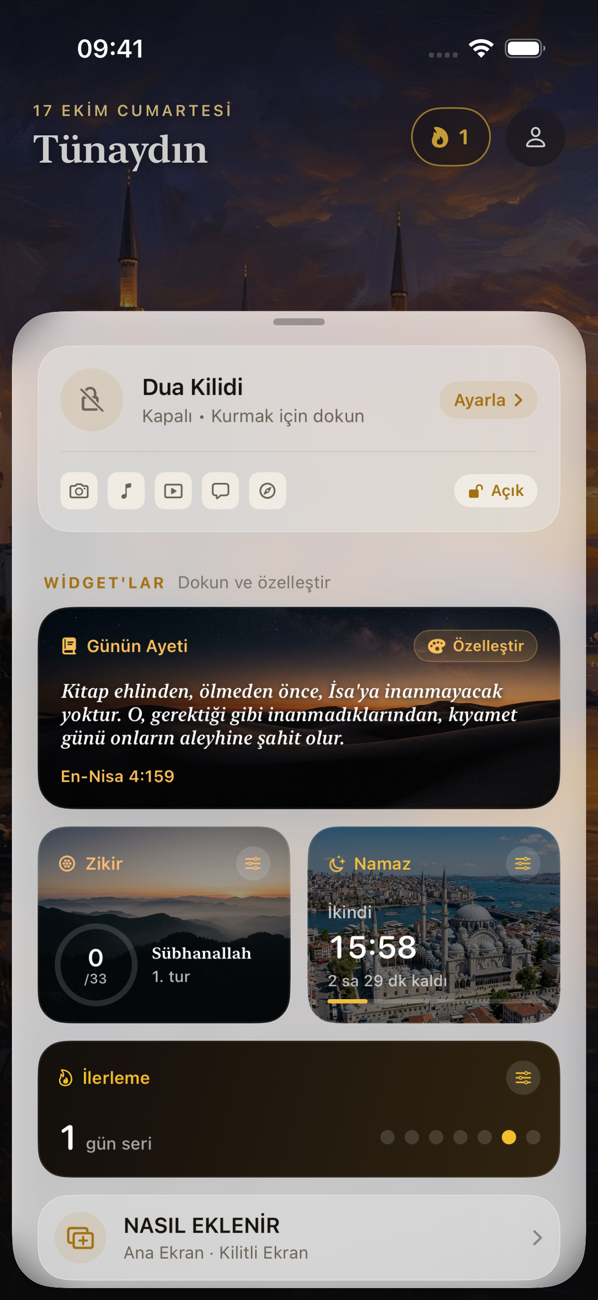 Amin’in çöl manzaralı günün ayeti widget’ı.